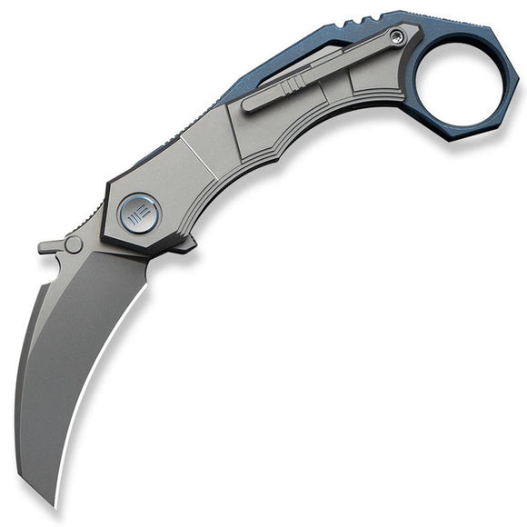 We Knife Tayra Framelock Gray & Blue Titanium Folding Bohler M390 Knife 240692
