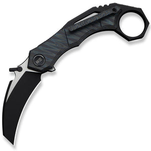 We Knife Tayra Framelock Tiger Stripe Flamed & Black Titanium Folding Bohler M390 Knife 240694