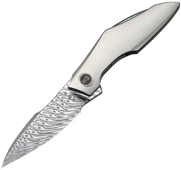 We Knife Krait Snake Linerlock Gray Titanium Folding Damasteel Pocket Knife 24084DS1