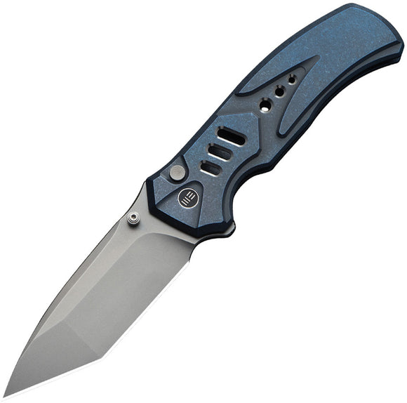 We Knife Zentron Button Lock Blue Titanium Folding Bohler M390 Pocket Knife 240944