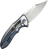 We Knife VARG Framelock Blue & Satin Titanium & Aluminum Foil Carbon Fiber Folding MagnaCut Knife 250744