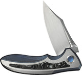 We Knife VARG Framelock Blue & Satin Titanium & Aluminum Foil Carbon Fiber Folding MagnaCut Knife 250744