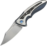 We Knife VARG Framelock Blue & Satin Titanium & Aluminum Foil Carbon Fiber Folding MagnaCut Knife 250744