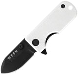 Wesn Goods Microblade Framelock White G10 & Black Titanium Folding D2 Steel Pocket Knife N0162