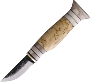 Wood Jewel Luxury Curly Birch Carbon Steel Fixed Blade Knife w/ Sheath 23LUX62