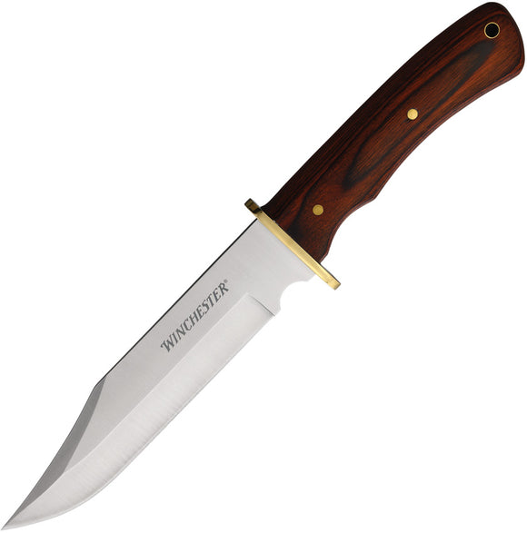 Winchester Large Bowie Brown Wood Stainless Steel Fixed Blade Knife 6220005W