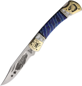 Yellowhorse Custom Buck 110 Lockback Blue Folding 420HC Pocket Knife 440