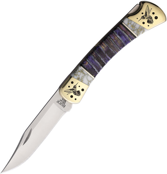 Yellowhorse Custom Buck 110 Lockback Purple Folding 420HC Pocket Knife 445