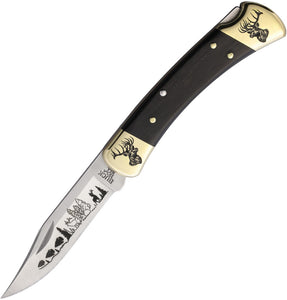 Yellowhorse Custom Buck 110 Elk Lockback Ebony Wood Folding 420HC Pocket Knife 447