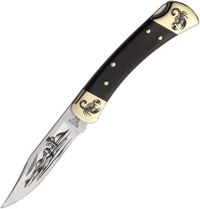 Yellowhorse Custom Buck 110 Scorpion Lockback Ebony Wood Folding 420HC Pocket Knife 449