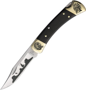 Yellowhorse Custom Buck 110 Chief Lockback Ebony Wood Folding 420HC Pocket Knife 453