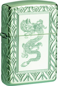 Zippo Elegant Dragon Design Armor High Polish Green Lighter 11658