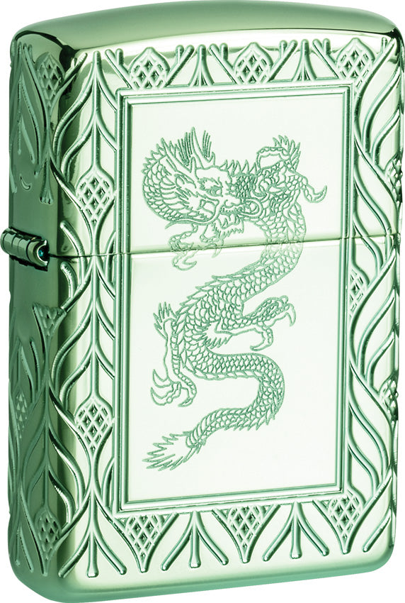 Zippo Elegant Dragon Design Armor High Polish Green Lighter 11658