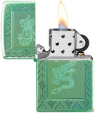 Zippo Elegant Dragon Design Armor High Polish Green Lighter 11658