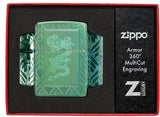 Zippo Elegant Dragon Design Armor High Polish Green Lighter 11658