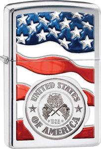 Zippo Lighter American Stamp on Flag Chrome Windproof United States USA New 11983