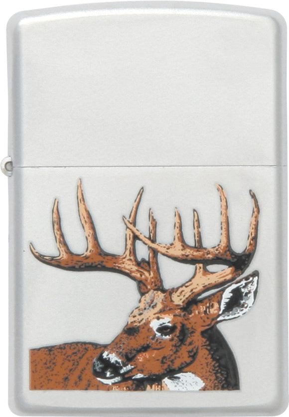 Zippo Lighter Whitetail Buck Deer Satin Chrome Windproof USA New 23481