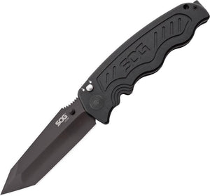 SOG Zoom Black Aluminum Handles A/O Plungelock Folding Tanto Blade Knife