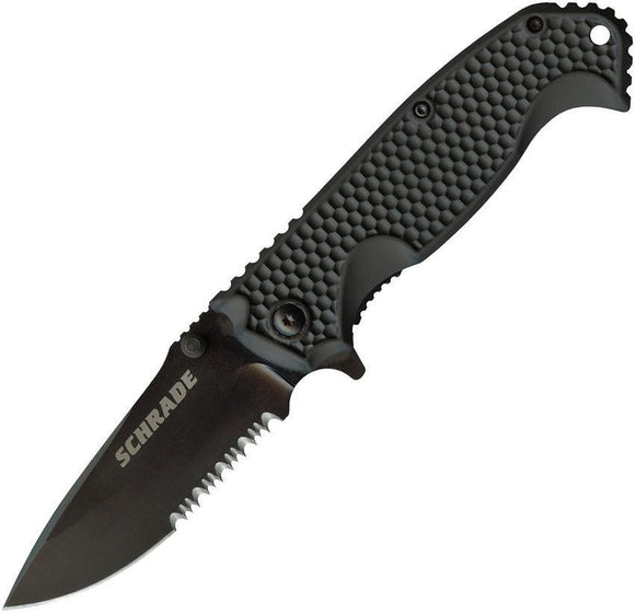 Scharde Linerlock Black ABS & TPR Handle Part Serrated Folding Knife