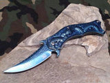Dark Side Folding Knife Fantasy Blue Titanium Dragon 4.5" Clsd Pocket A019BL