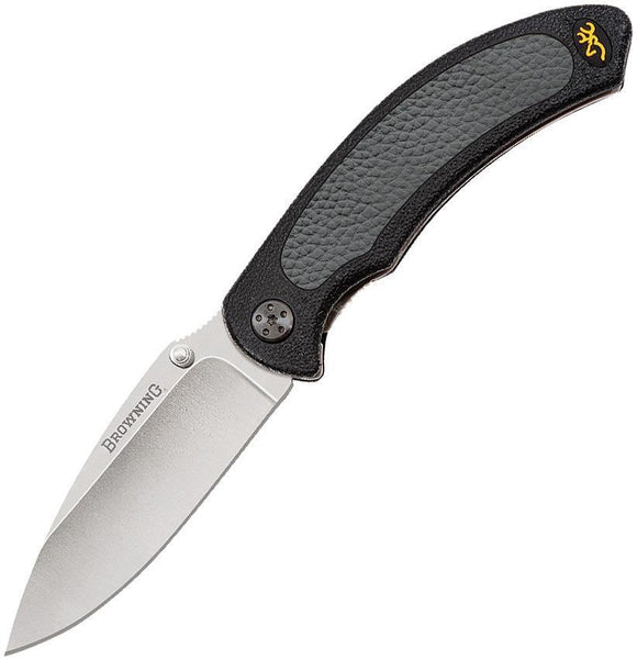 Browning Cayman Linerlock Gray Black Handle Folding Drop Point Blade Knife
