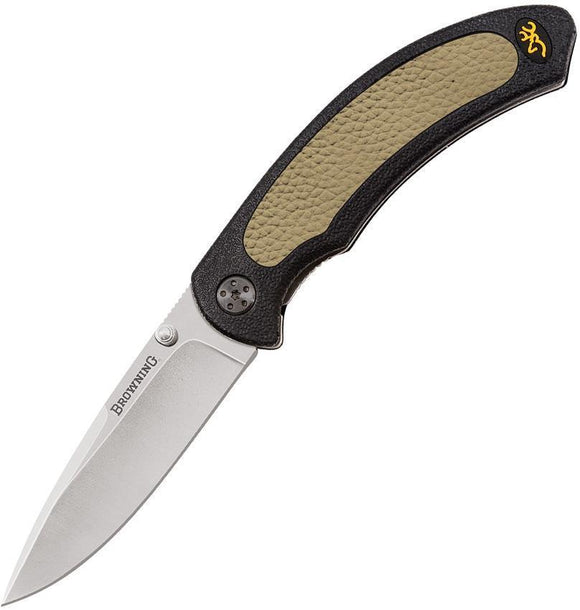 Browning Cayman Linerlock Tan & Black Handle Folding Drop Point Blade Knife