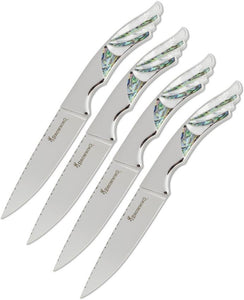 Browning Steak Fixed Drop Pt Blade Mother of Pearl Abalone Handle Knife Set