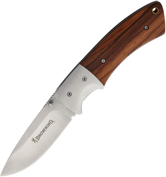 Browning Cocobolo Linerlock Brown Wood Handle Folding Drop Pt Blade Knife