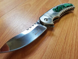 Elk Ridge Green Handle Spring Assisted Pocket Knife With Mirror blade - a014gn