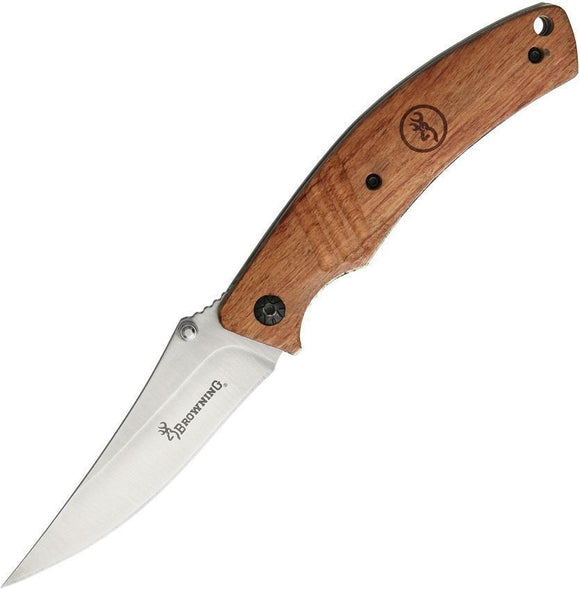 Browning Bird & Trout Linerlock Brown Wood Handle Folding Clip Blade Knife