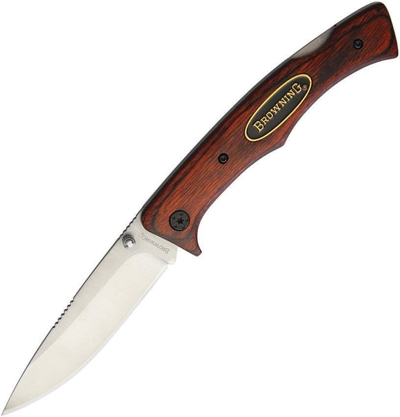 Browning Lockback Brown Pakkawood Folding Stainless Drop Point Blade Knife