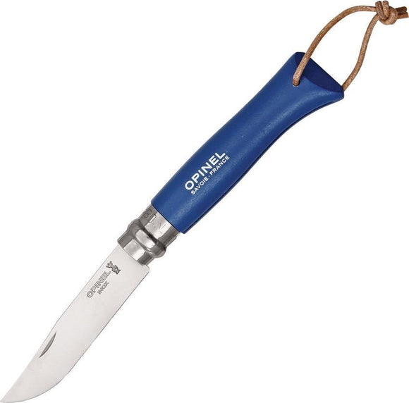 Opinel No 8 Blue Beechwood Handle 12C27 Stainless Folding Knife w/ Sheath