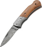 Boker Magnum Mistress Damascus Steel Blade Olive Wood Folding Knife