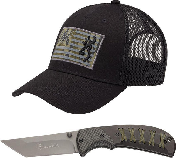 Browning Camo American Flag Cap & Folding knife