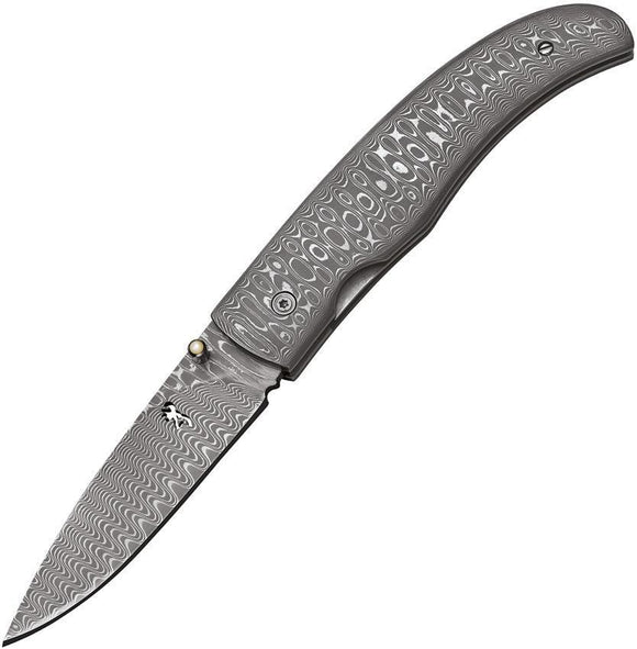 Browning Damascus Steel Linerlock Drop Pt Blade Backspring Folding Knife