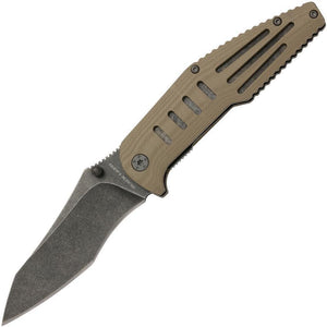 Browning Freeze Point Tan Handle Black Stonewash Folding Tanto Blade Knife