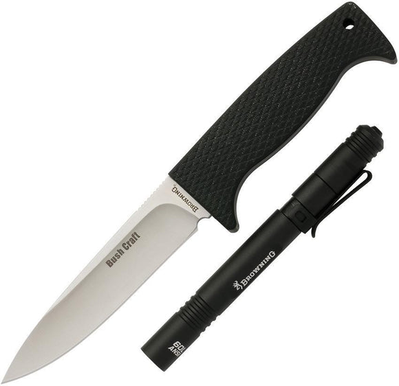 Browning Bush Craft Black Light Combo Fixed Blade Knife + Sheath & Penlight