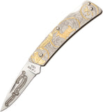 Browning BAR Folder Gold Hunting Handle Stainless Folding Drop Blade Knife