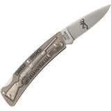 Browning BAR Military Artwork Folder Sculpted Stainless Drop Pt Folding Knife 0276