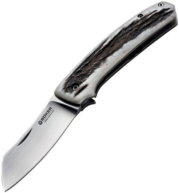 Boker Haddock Framelock Stag Wharncliffe Bohler N690BO Blade Folding Knife