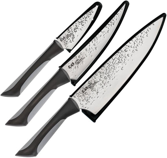 Kershaw Luna 3 Piece Hammered Finish Carbon Kitchen Fixed Blade Knife Set