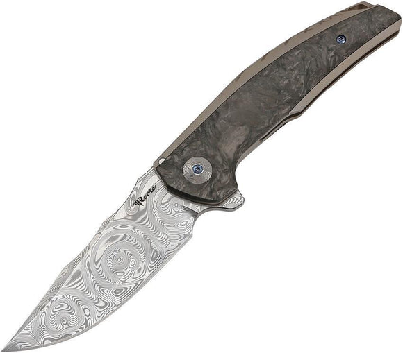 Reate Knives Jack Linerlock Damasteel Blade Bronze Handle Folding Knife