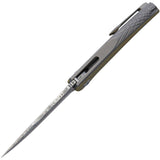 Reate Knives Jack Linerlock Gray Titanium Damasteel + Brass Flipper Folding Knife 045