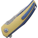 Reate Knives Jack Linerlock Blue + Brass Titanium Damasteel Flipper Folding Knife 047