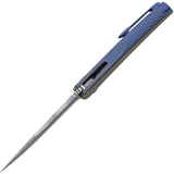 Reate Knives Jack Linerlock Blue + Brass Titanium Damasteel Flipper Folding Knife 047