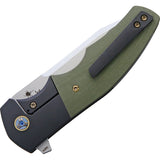Reate Knives Crossroads Black Titanium + Green G10 M390 Flipper Folding Knife 050