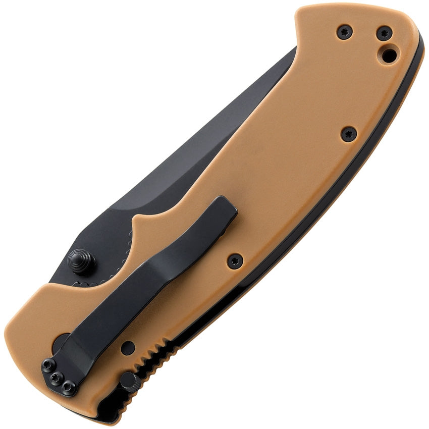 CRKT Crawford Kasper Linerlock Desert Brown Black Blade Plain Edge