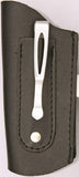 Large Folding Knife Belt Sheath Black Leather Open End + metal Clip