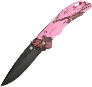 BUCK Knives BHW Bantam Pink Camo ETP Handle Black Blade Folding Knife