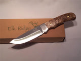 Elk Ridge Small Hunter Hunting Knife Brown Burlwood Handles w/ Black Sheath - 107